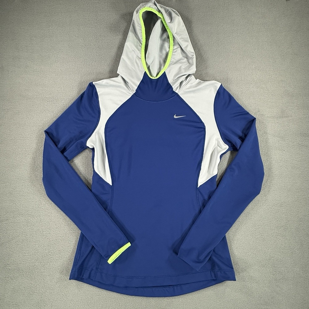 Nike Running Dri Fit Women's Pullover Hoodie Medium Blue/Gray/Lime Performance